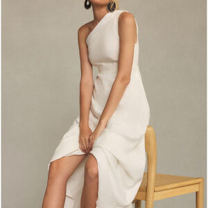 Farm Rio One-Shoulder Smocked A-Line Maxi Dress White